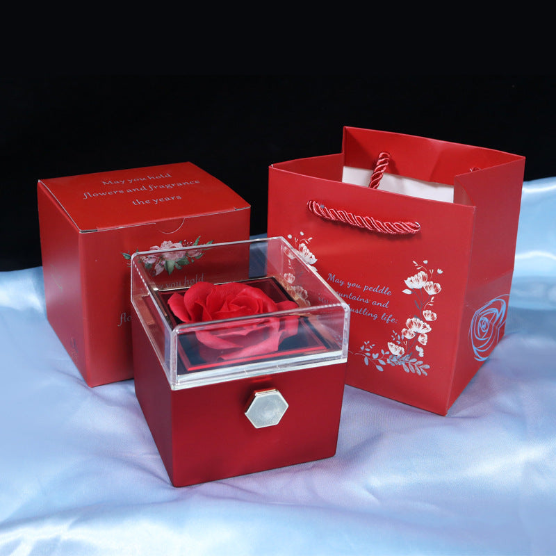 Creative rotating rose ring necklace jewelry box