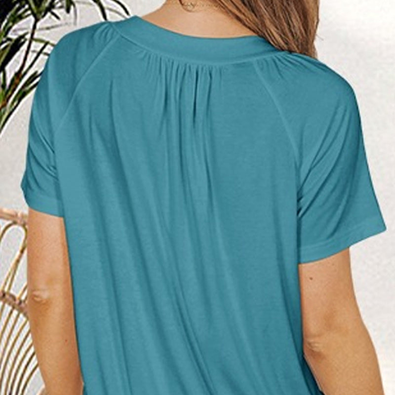 🔥💐Women's Casual Pleated V-Neck Short-Sleeve Top
