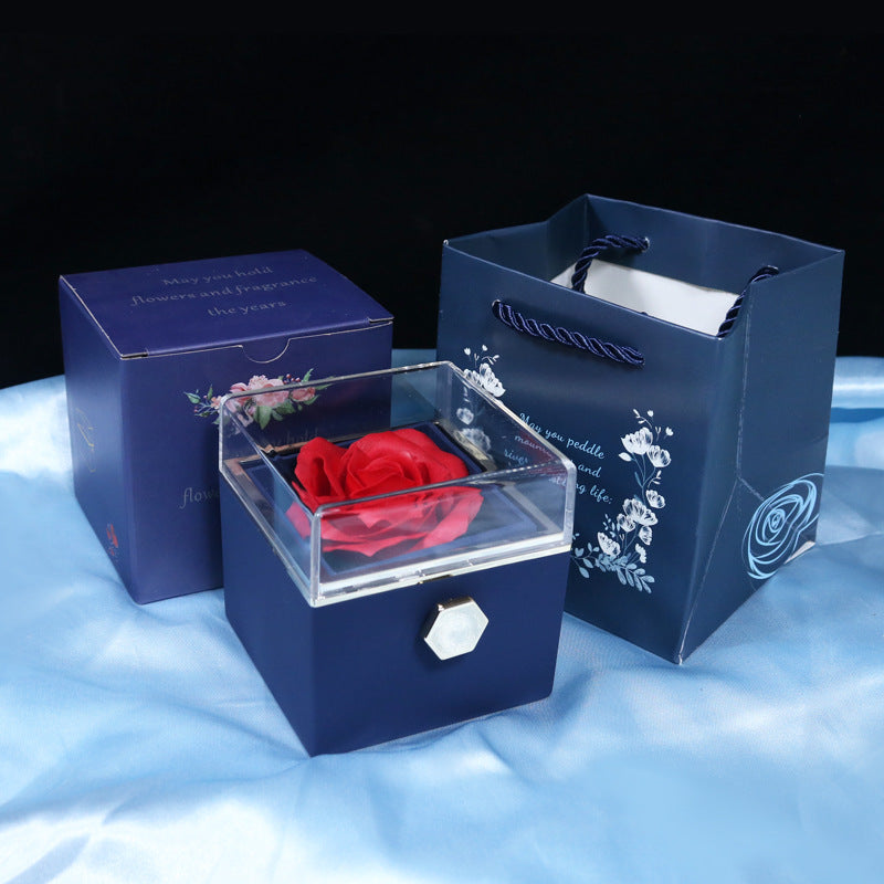 Creative rotating rose ring necklace jewelry box