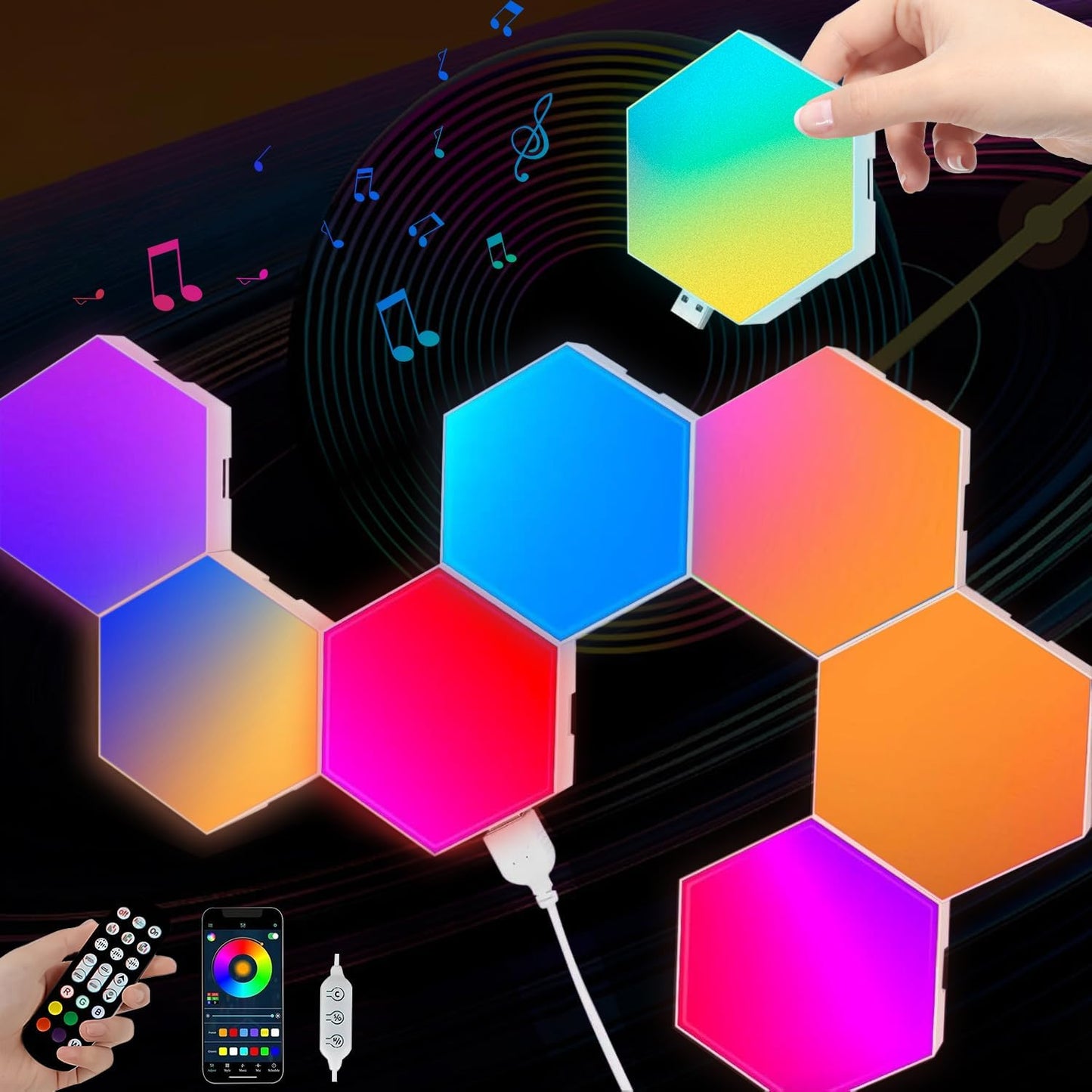 🛑Hexagonal Smart LED Wall Lamp with Remote Control🌈