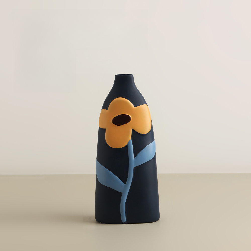 Painted Pottery Vase - Peacock Blue