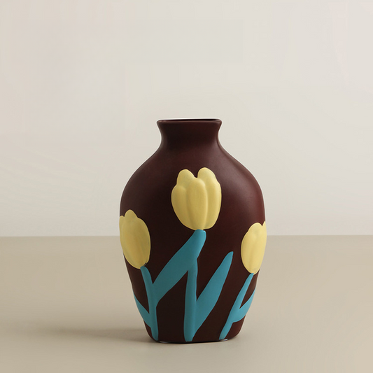 Painted Ceramic Vase-Coffee Brown