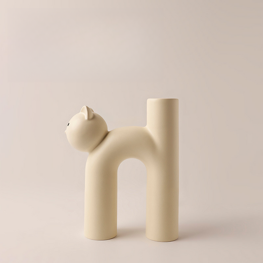 Tube Cat Flower Vase - Matte Vanilla Ice