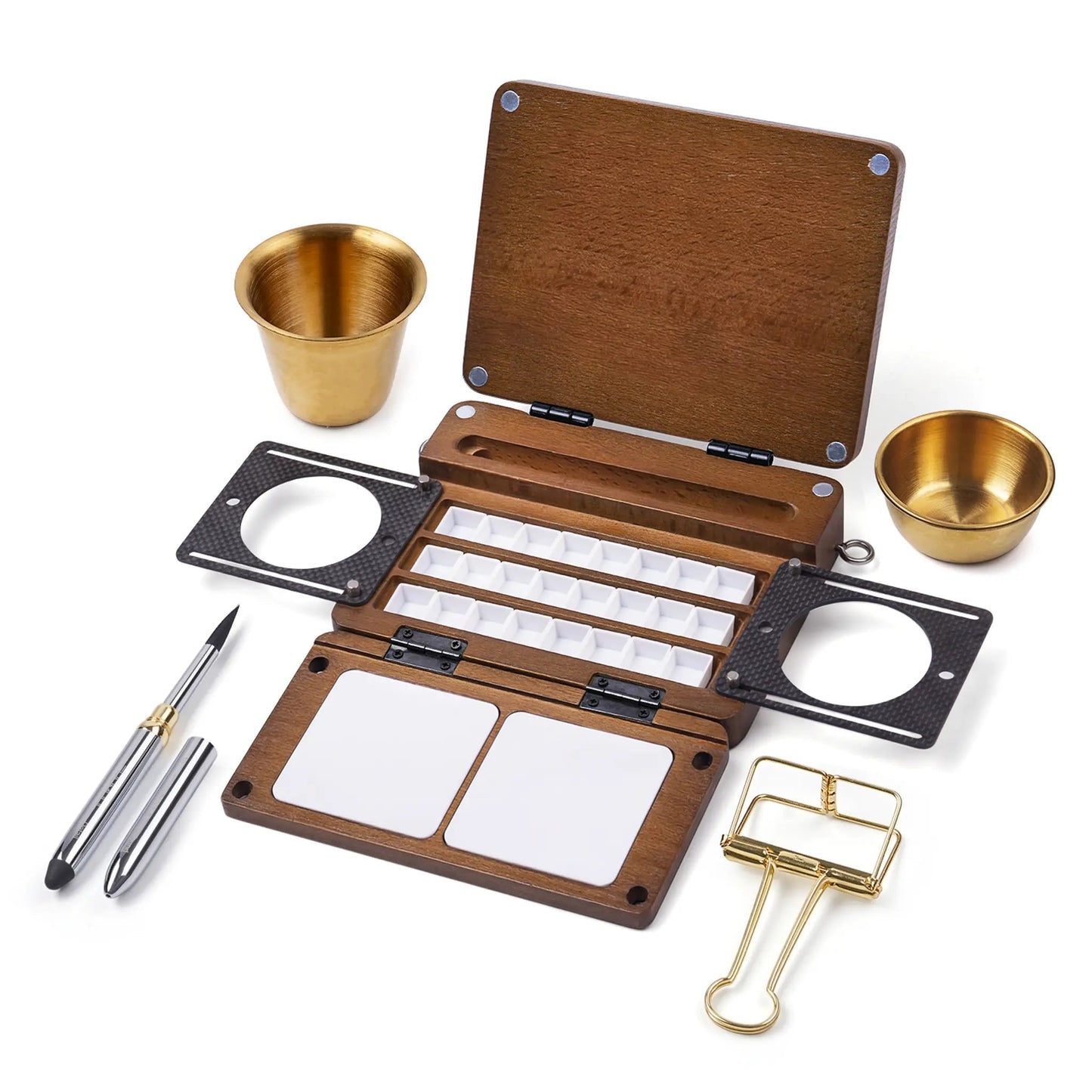 Portable 24-Well Watercolor Palette Set | Includes Travel Brush & Multi-Use Straps, Perfect for Outdoor Painting