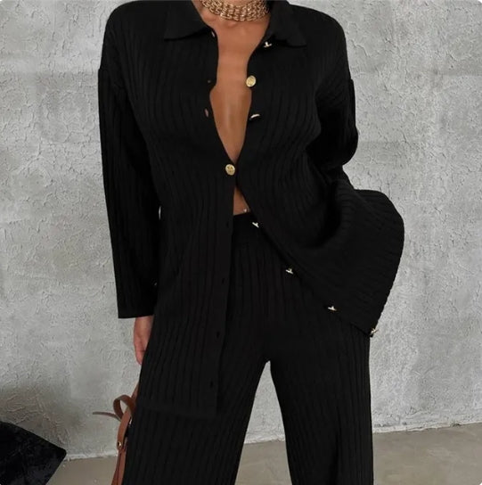 🎁This Week's Special Price $45.99💥Striped Jacquard Button-Knit Two-Piece Set