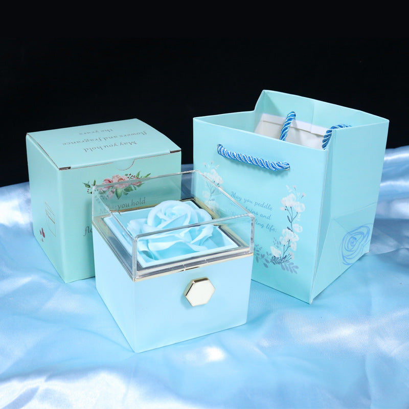 Creative rotating rose ring necklace jewelry box