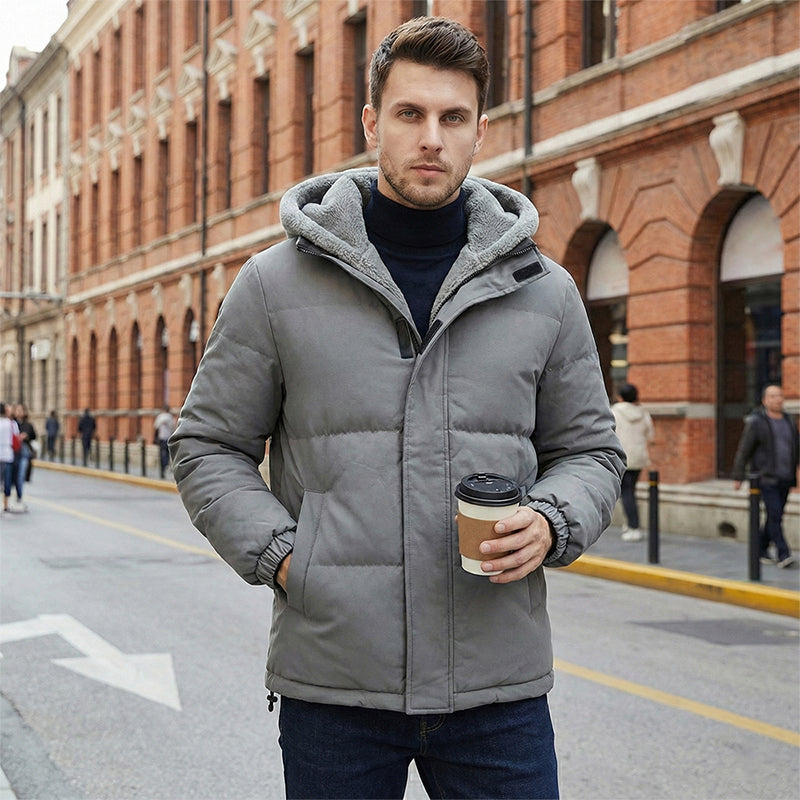 Men’s Cold-Resistant Windproof Thermal-Lined Hooded Coat