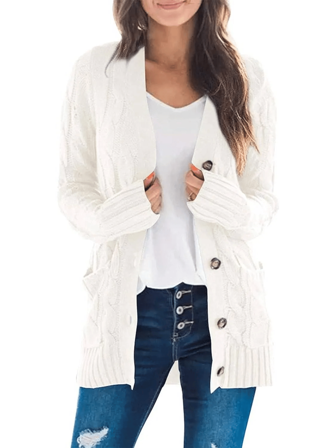 Women's Fall Casual Long Sleeve Button Down Open Front Cable Knit Cardigan - Buy two and get free shipping!