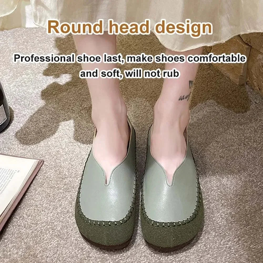 🎁This Week's Special Price $29.99💥Women's casual round toe shallow flat bottom comfortable soft leather loafers