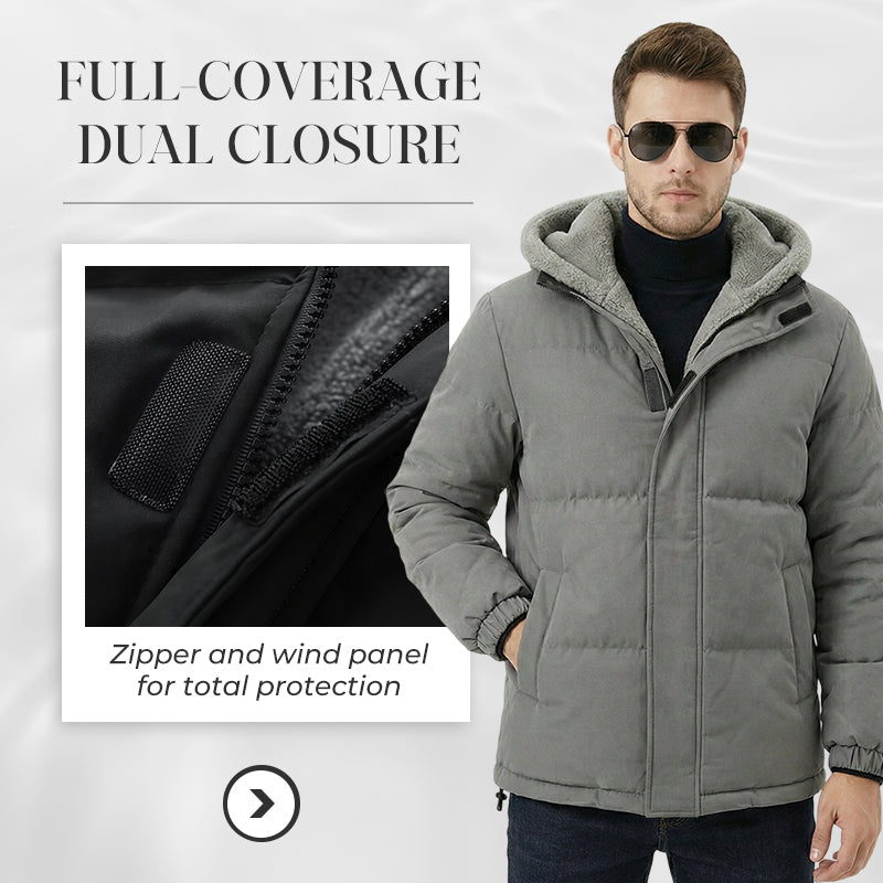 Men’s Cold-Resistant Windproof Thermal-Lined Hooded Coat