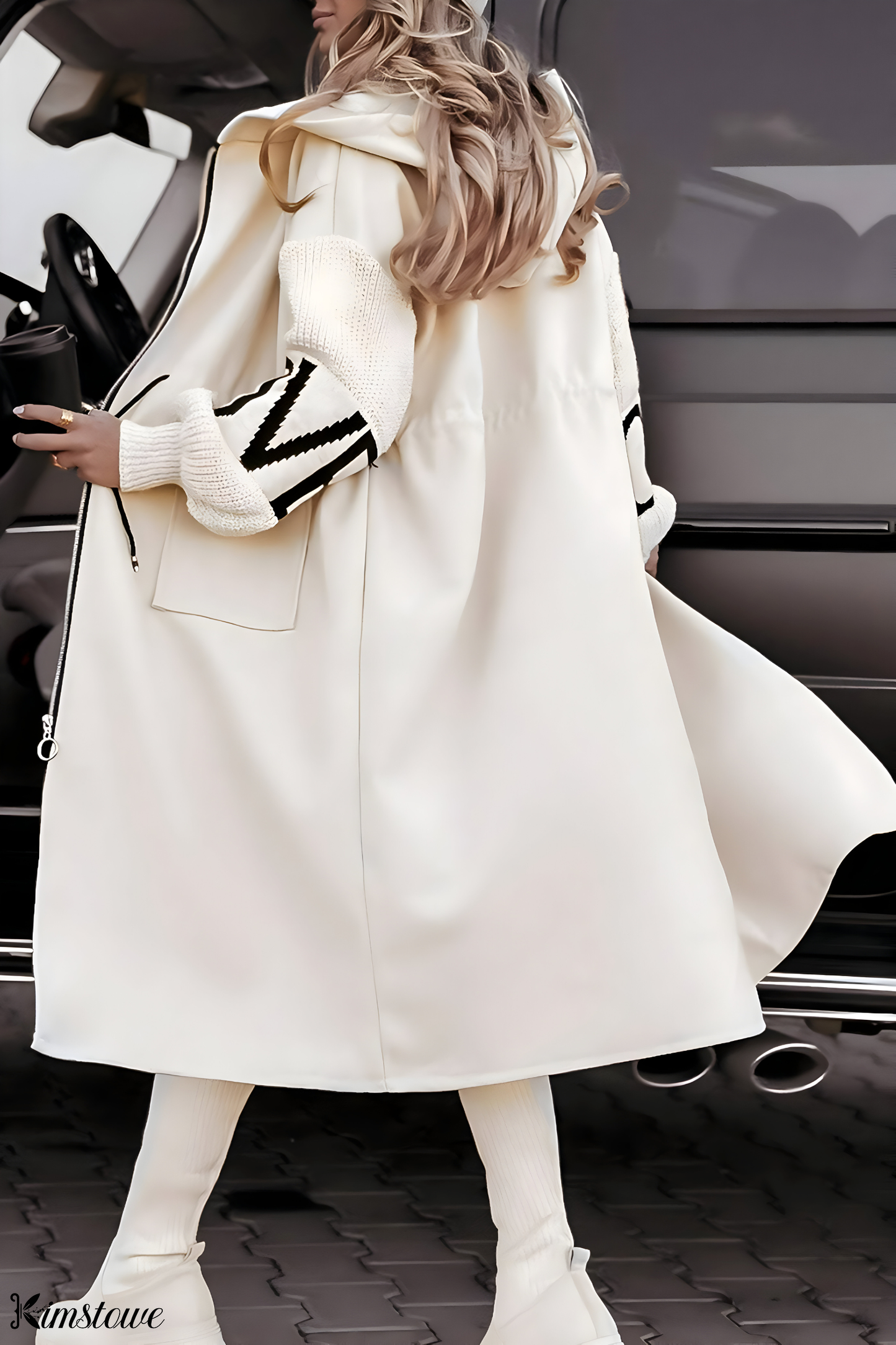 Women's casual hooded long patchwork jacket