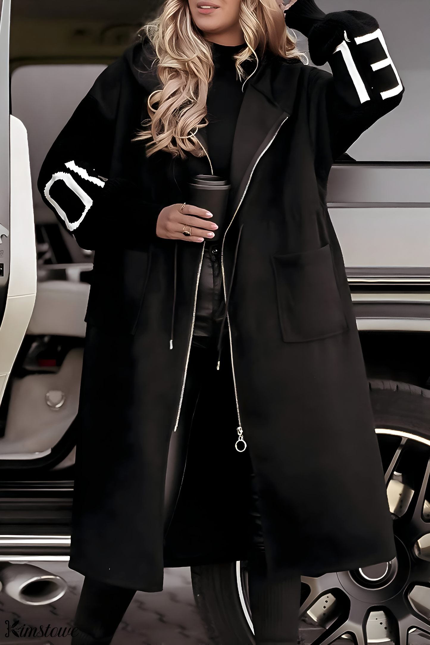 Women's casual hooded long patchwork jacket
