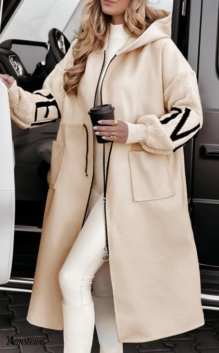 Women's casual hooded long patchwork jacket
