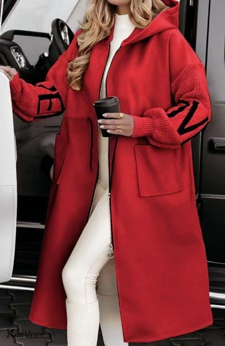 Women's casual hooded long patchwork jacket