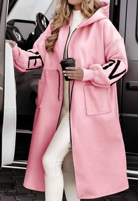 Women's casual hooded long patchwork jacket
