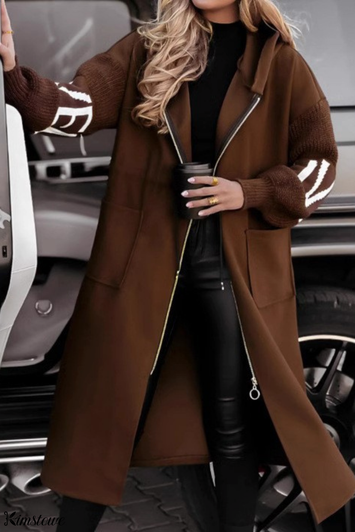 Women's casual hooded long patchwork jacket