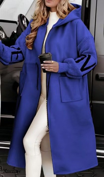 Women's casual hooded long patchwork jacket